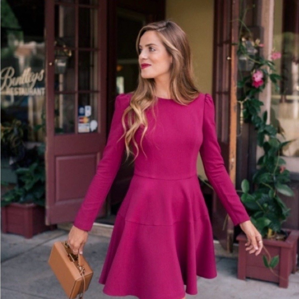 GAL MEETS GLAM Celeste Hot Pink Fuchsia Long Sleeve Dress Size 2